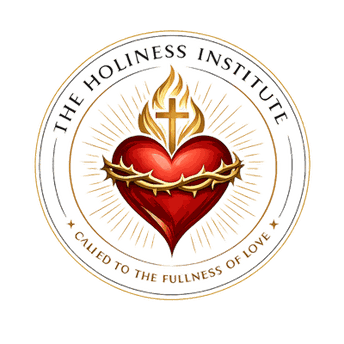The Holiness Institute — a Sacred Heart crowned with thorns and a cross, encircled in gold